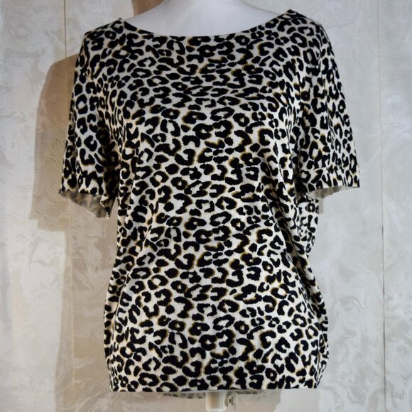 Talbots XL Leopard Print Short Sleeve Sweater Top | Bateau Neck | Cotton Blend - Picture 1 of 6